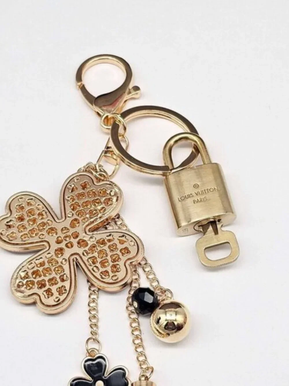 LV Gold Padlock 🔑 Authentic Louis Vuitton Charm + Unbranded Flower Keychain